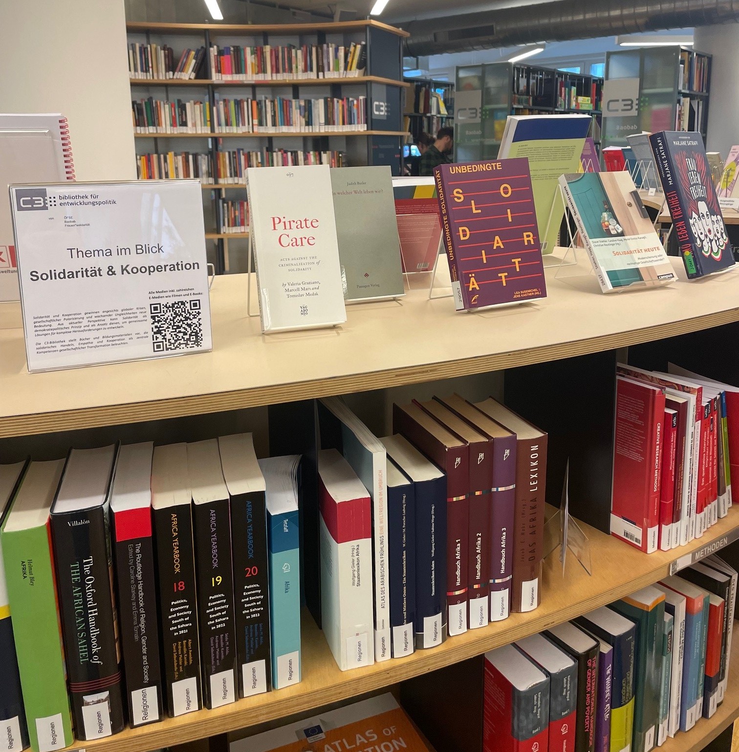 Bücherregal mit Büchern zum Thema Solidarität